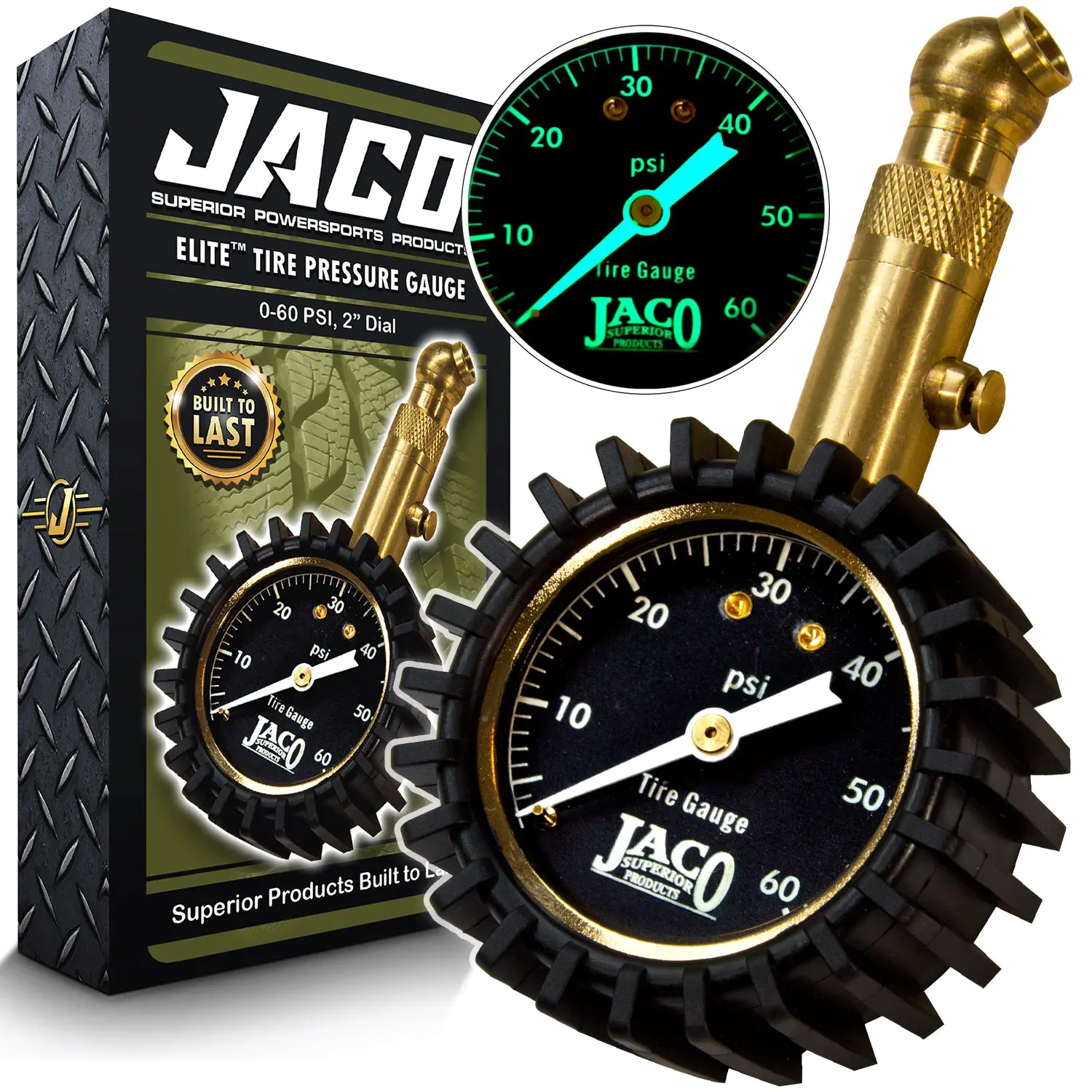 JACO Elite® Tire Pressure Gauge - 60 PSI, Automotive & Motorcycle Tire Repair & Fitting Tool