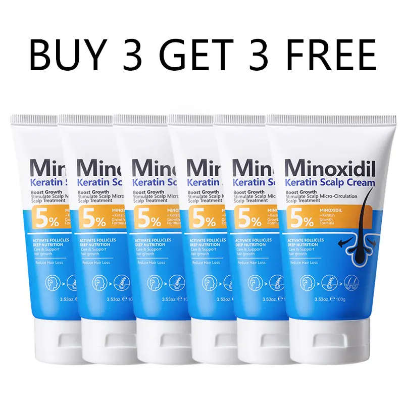 [BUY 3 GET 3 FREE] 5% Minoxidil Hair Growth Scalp Massage Cream with Keratin & Ginger for Men Women Prevents Loss Repairs Follicles Promotes Fast Regrowth Strengthens Roots
