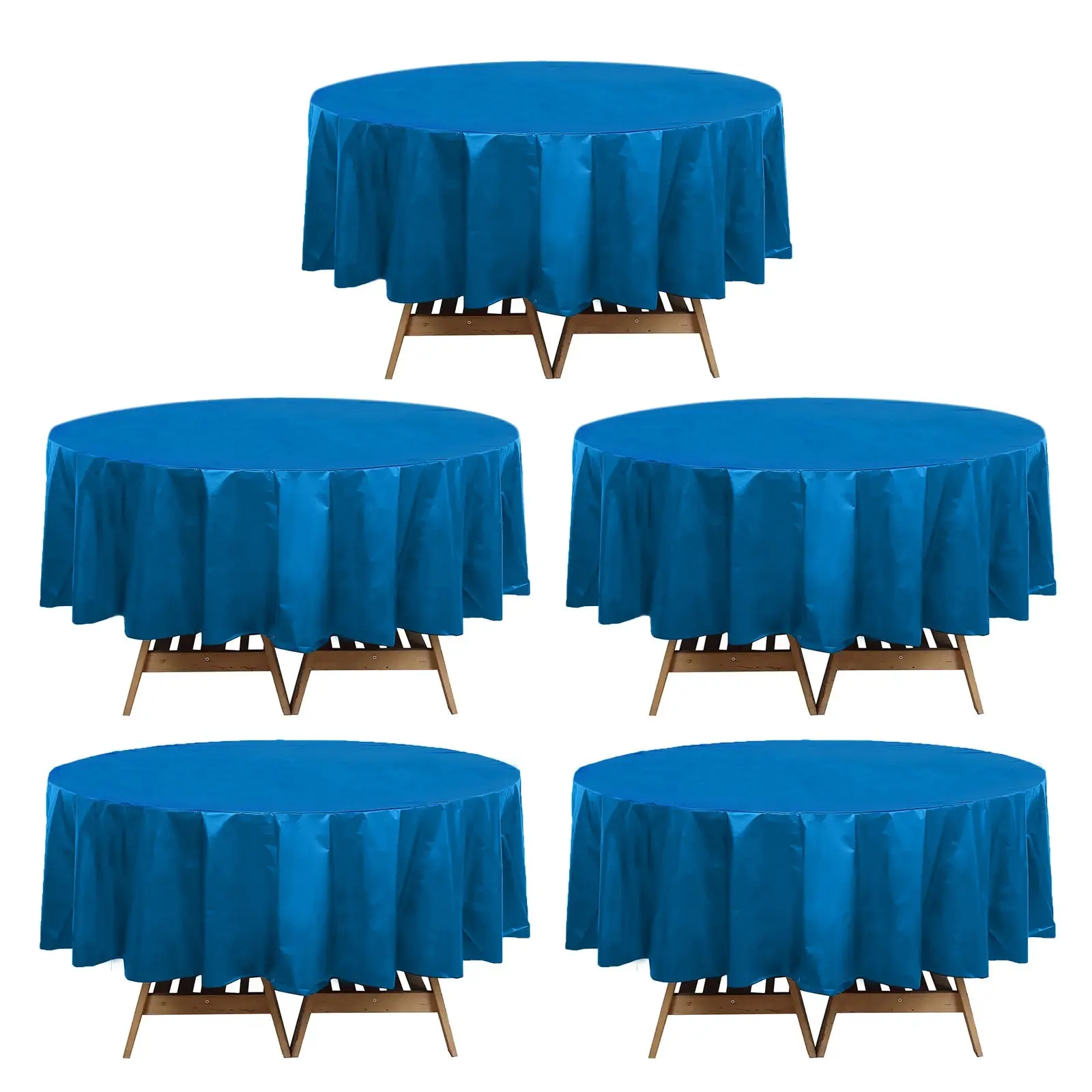 5-Pack Navy Blue Round Plastic Table Covers - Durable PVC Disposable Tablecloths for Party Decor, Birthday Party Decorations, Restaurant Decoration (84" Outdoor Table Accessory)