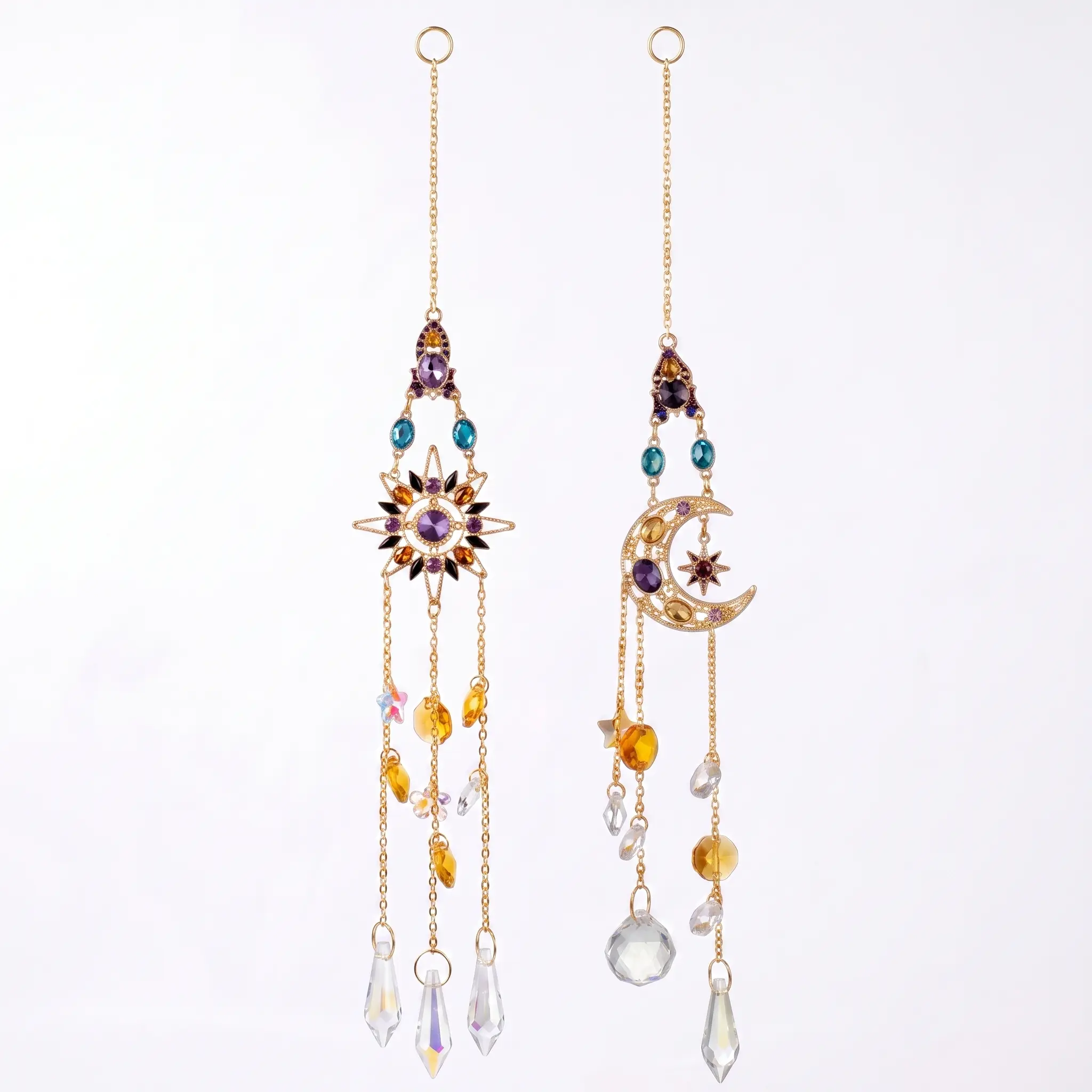 #JY  Crystal Sun Moon Suncatcher with Prism Pendant, Rainbow Maker Window Hanging Decor for Home Garden Gift, 1Pc/2Pcs Set