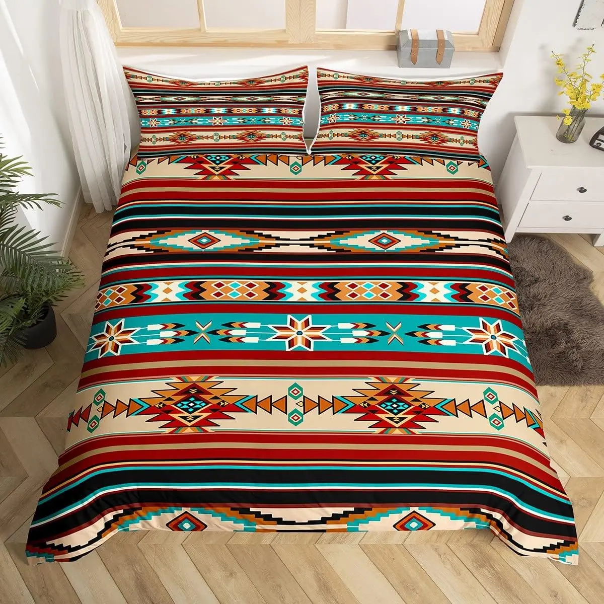 Breathable Microfiber Duvet Cover Set - Western Luxury Bedding, Boho Aztec Print, Southwestern Rustic Charm, Tribal Arrow Retro Design, No Comforter (Duvetcovers), Breathable Duvet Set, Boho Blankets, Aztec Duvets
