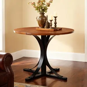 Soges Vintage Round Table for Living Room, Modern Small Dining Table for Kitchen, Space-Saving Coffee Table, Easy Assembly with Adjustable Leveling Feet for Uneven Floors