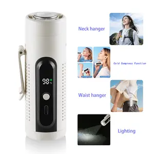 Portable USB fan, clip-on to belt, neck, or desktop, suitable for indoor and outdoor construction sites, camping trips, etc. 20000RPM brushless motor, ultra-long battery life, with LED light, 5 wind speed settings, and cooling function.