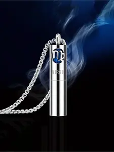 Zodiac Perfume Bottle Pendant - 304 Stainless Steel Necklace with Blue Smoke Design, 304 304 304 Stainless Steel, Magnetic-Free, Ideal for Men's Fashion Accessories, Stylish Accessory | Zodiac Themed | Magneticfree Pendant
