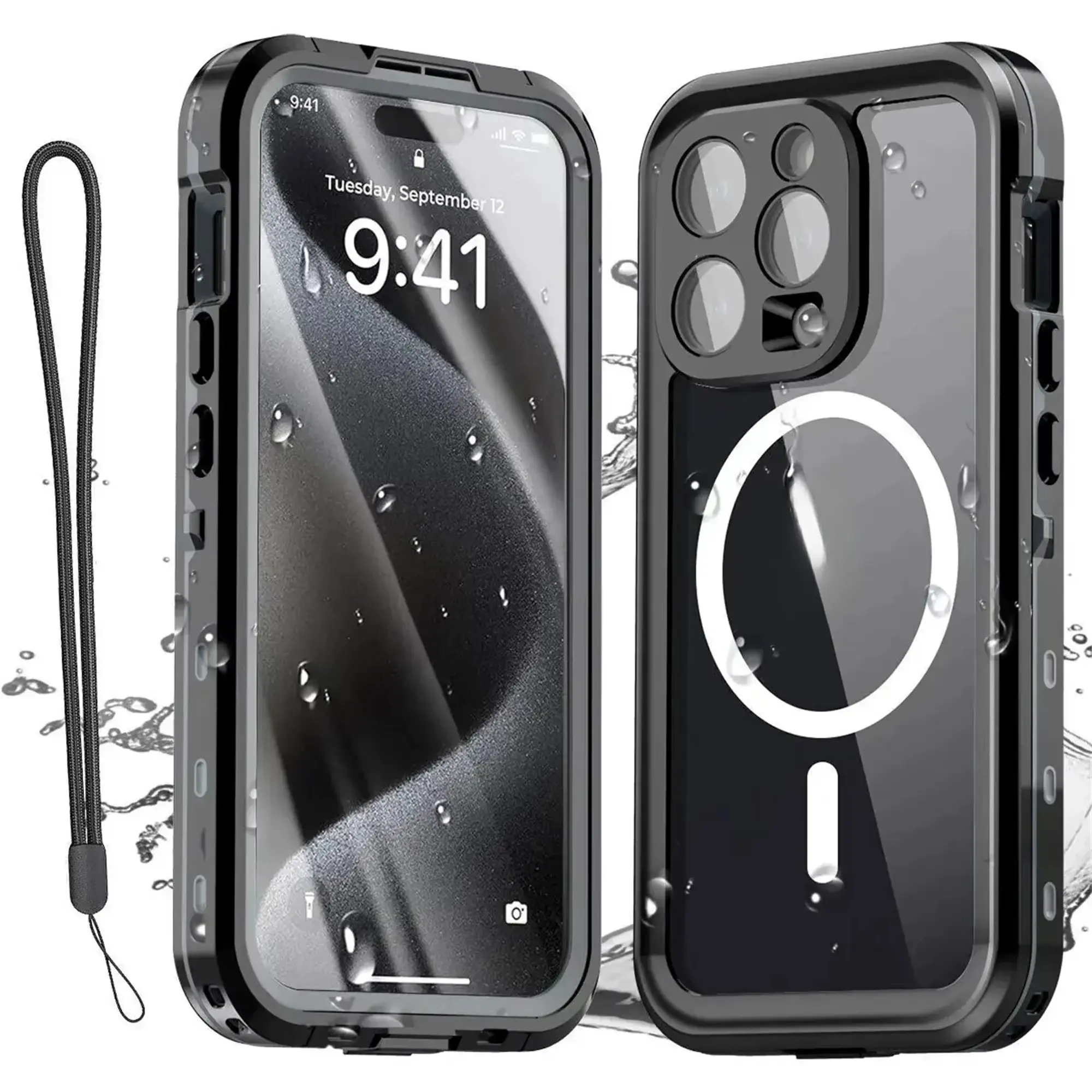 IP68 Waterproof MagSafe Magnetic Casing for iPhone 16, 15 Pro Max, 14, 13 Pro Smartphones - Full Body Protective Cover for Handheld Cellphone Devices, Underwater Swimming & Diving Use