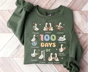 100 Days of School Goose Sweatshirt,Teacher 100th Day Crewneck, Cute Duck Classroom Shirt, 100 Days Learning SweatShirt, Teacher Gift