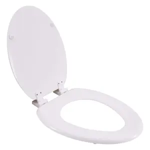 Elongated Wood Closed Front Toilet Seat with Lid in White