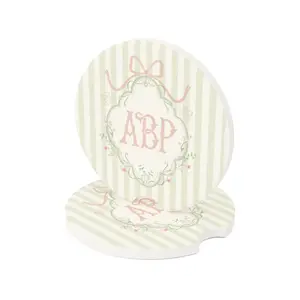 Personalized Soapstone Coaster Set, Green Striped Monogrammed Coasters, Elegant Custom Design for Home Decor, Gift for Her, Premium Soapstone