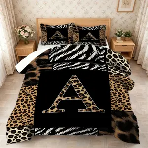2/3Pcs Niche Luxury Leopard and Zebra “A‑Z” Print Duvet Set—Lightweight, Breathable, and Perfect for All Seasons (Includes Pillowcases). Ideal for Bedrooms and Dorm Rooms, It Creates a Uniquely Stylish Atmosphere and Makes a Thoughtful Gift