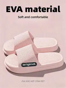 Women's Comfortable Soft Slippers, Thick Sole Anti-Slip, Simple Letter Stripe Design, Ideal for Wide Feet, Choose One Size Up for Better Fit, Slip Ons Slippers