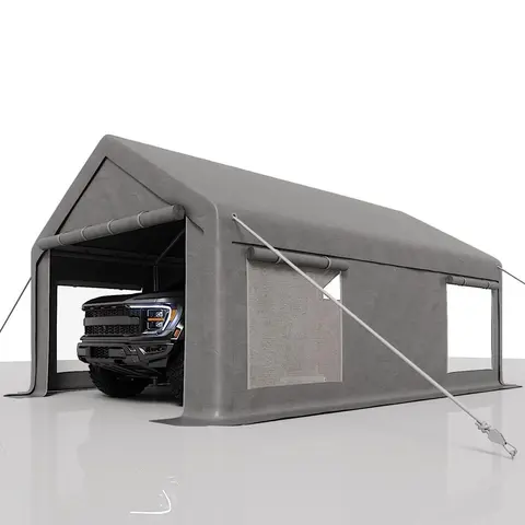 Garvee 12x20 Ft Heavy-Duty Portable Carport Garage, 200g PE All-Weather Canopy Tarp, 2 Roll-Up Doors & 4 Side Windows, Multi-Purpose Outdoor Storage Shelter for Pickup Trucks, SUVs, Boats & Outdoor Events