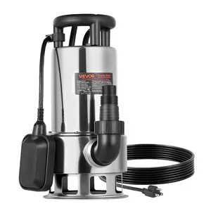 VEVOR 1 HP Stainless Steel Submersible Sump Pump, 5500 GPH with Auto Float Switch, 30 ft Max Lift, Long Cord, Elbow Adapter for Pond Draining, Flooded Areas