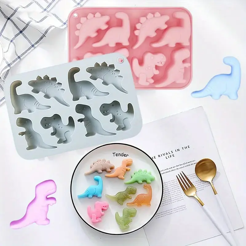 summerwins 2026 New 2-Pack Flexible 3D Dinosaur Food-Grade Silicone Mold, Multi-Purpose Baking Tool for Chocolate, Cake Cupcake Toppers, DIY Handmade Soap
