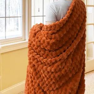 Flannel Fleece Throw Blanket,  Jacquard Burnt Orange Fuzzy and Warm Blanket for Couch, Sofa, Bed, 300GSM Super Soft Touch Cozy  Decor for  Seasons (50x70 inches)