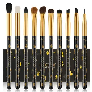 Docolor Eye Makeup Brushes 10Pcs Skull Printed Eyeshadow Makeup Brush Set Blending Concealer Eyebrow Eye Liners Premium Synthetic Eyeshadow Crease Brow Brush Docolor