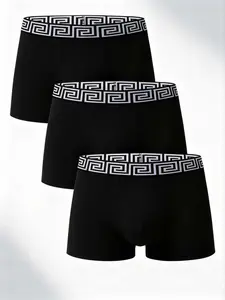 Men's High Elasticity Underwear Shorts, Fitted Boxer Briefs, Casual Style, All Seasons, 3 Piece Set, Letter Pattern, Soft Stretch Briefs, Boxers Briefs