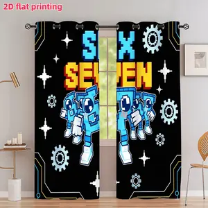 2D Flat 2Pcs Game Alphabet Printed Curtains, Robot Character Design For Home Living Room Bedroom Study Balcony Kitchen Shower Window Decoration Accessory Anti Privacy