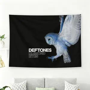 Deftones Diamond Eyes Album Cover Wall Flag, Blue Owl Black Background Tapestry, Alternative Metal Band Room Decor