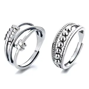 OIDEA 2pcs Spinner Anxiety Open Rings for Women, Adjustable Bead Fidget Ring Set Sizes 6-10