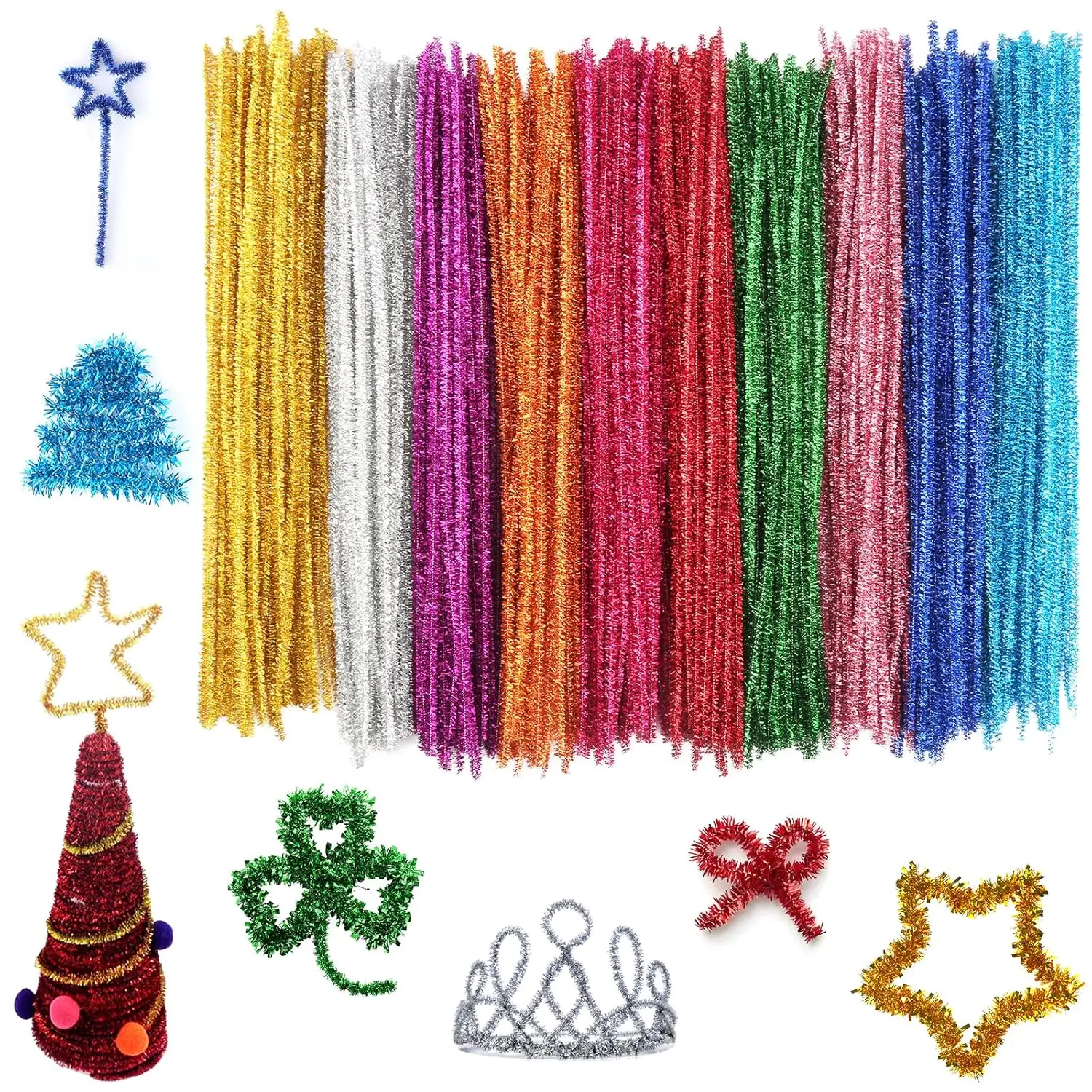 400pcs Mix Metallic Glitter Chenille Stems, Assorted Colors Flexible Twisted Pipe Cleaners for DIY Crafts, Home Decor, Pipe Cleaner Flowers - Creative Handicraft Material with Sparkling Texture