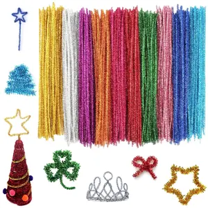 400pcs Mix Metallic Glitter Pipe Cleaners Assorted Colors Chenille Stems for DIY Crafts Art Projects Home Decor Flexible Twisted Sticks Creative Handicraft Material Holiday Decorations Sparkling Texture