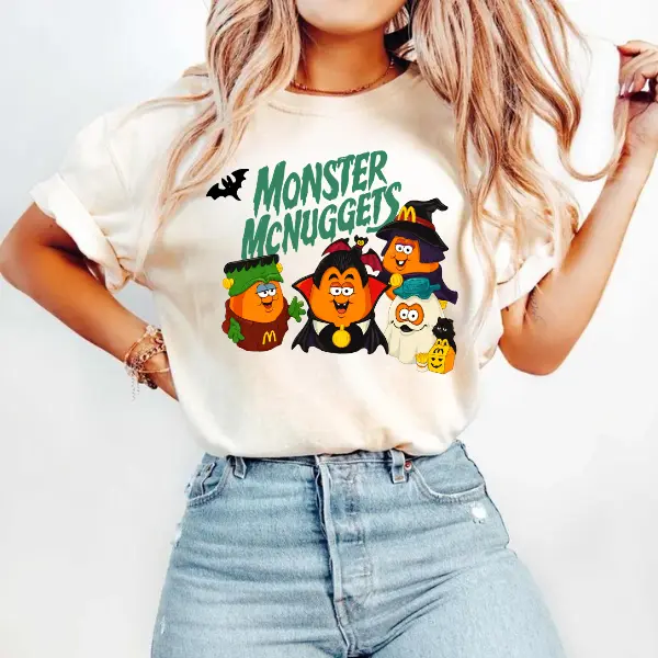 Retro Monster Nuggets T-Shirt, Spooky Nuggets Meal Bucket Halloween Shirt