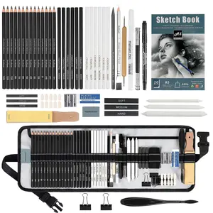 60Pcs Sketching Pencil Set with A5 Sketchbook, Includes Graphite & Charcoal Pencils, Blending Stumps, Erasers, and More - Professional Art Supplies for Adults, Ideal for Sketching & Shading