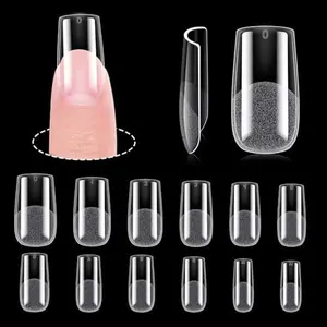 MEKK Medium Square Nail Tips, 240 Pcs Soft Gel Tips - Pre-Shaped, Full Cover & Half Matte Clear - 12 Sizes for Home DIY Nail Salon