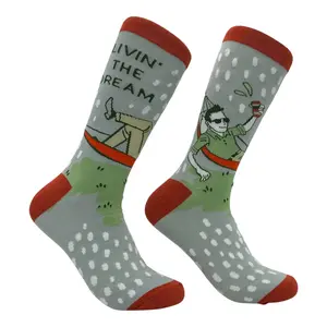 Men's Livin The Dream Socks Funny Sarcastic Drinking Graphic Novelty Footwear for Men Funny Graphic Socks Comfortable Fitted Spandex Cotton