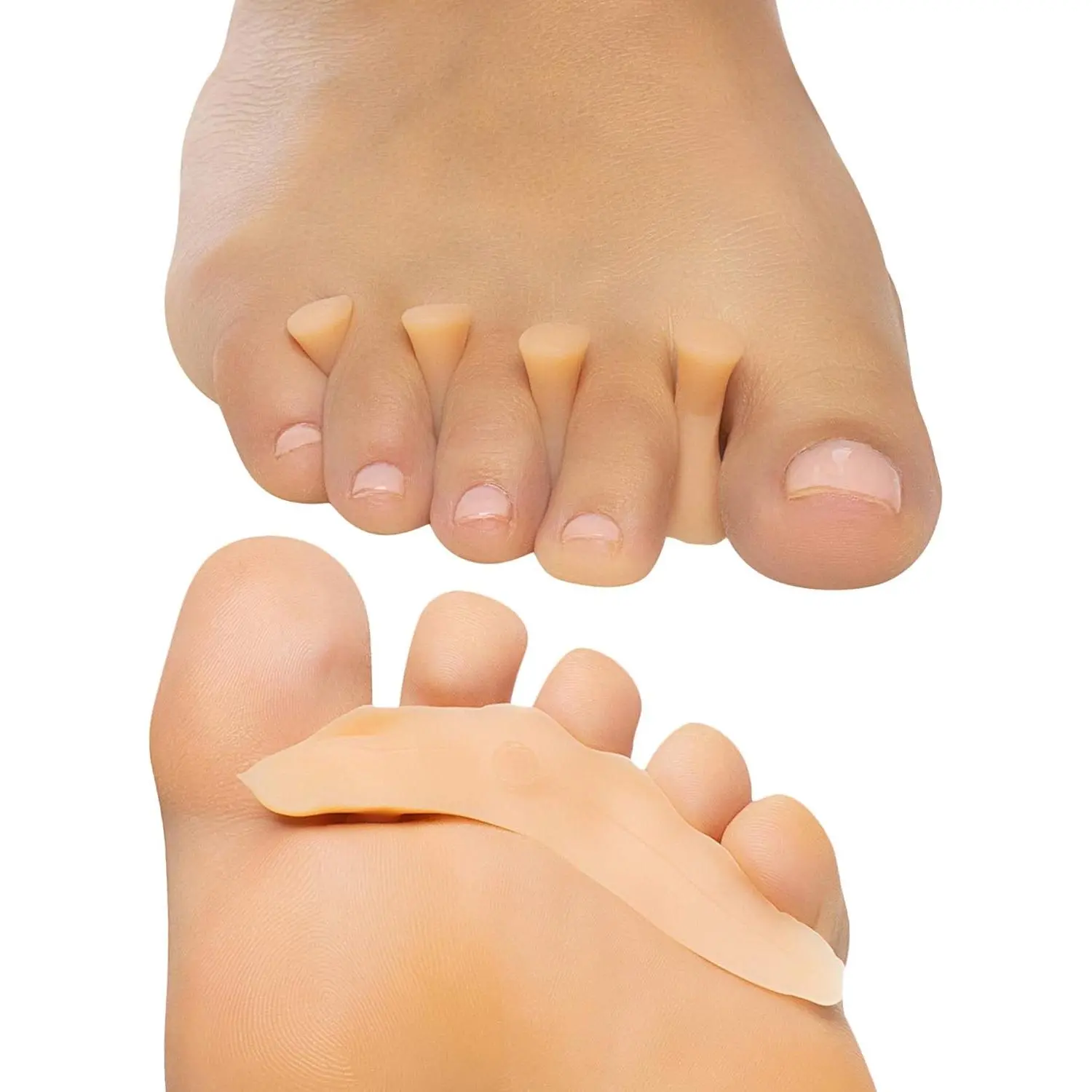 Hammer Toe Straightener Crest with No Loop 4 Count Gel Spacer Splint and Crutch for Hammertoes, Overlapping and Mallet Toes (Beige)