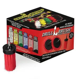 1in Red Brush - High Stiffness - Long Bristles - Outdoor & Patio Spot Cleaning | 1in-L-R-QC-DB