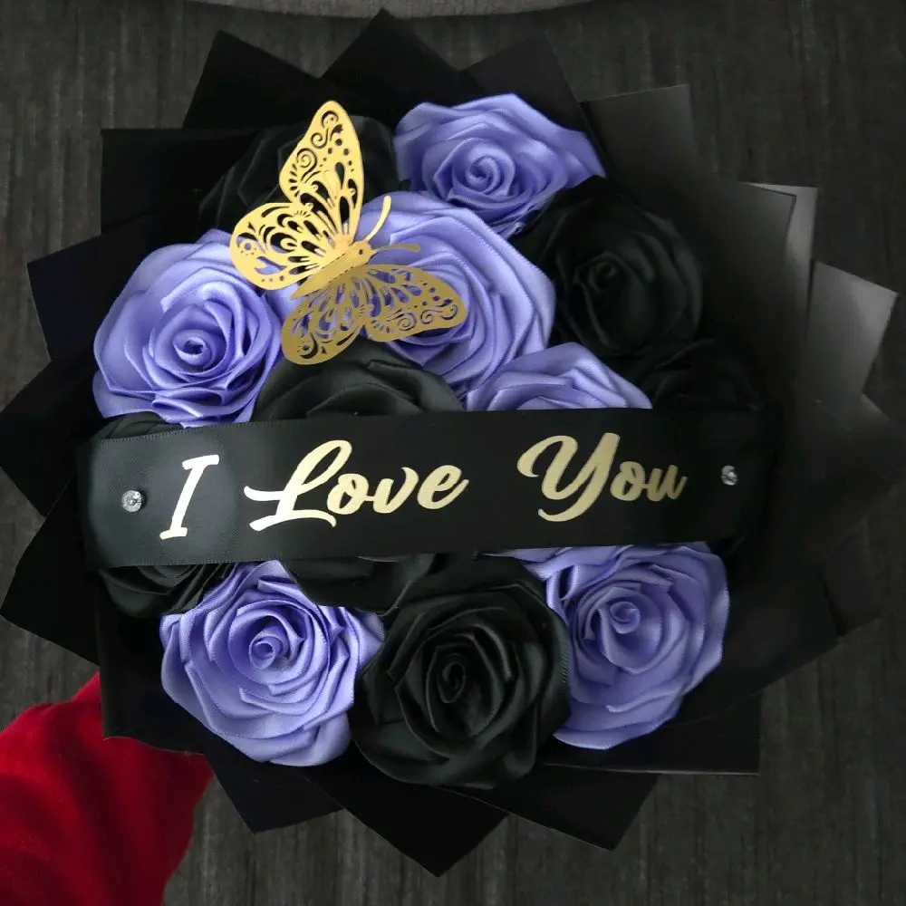 lilac and black Eternal roses Bouquet I Love you Rosas Eternas Liston Ribbon Decor Decorative Gift regalo room Flower