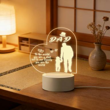 Dad Night Light, 2D Acrylic Heart Shaped Father & Child Desk Lamp, Personalized Father's Day Gift for Dad, Warm White LED Bedside Lamp, Birthday Christmas Thanksgiving Gift for Dad, USB Powered Home Decor Night Light