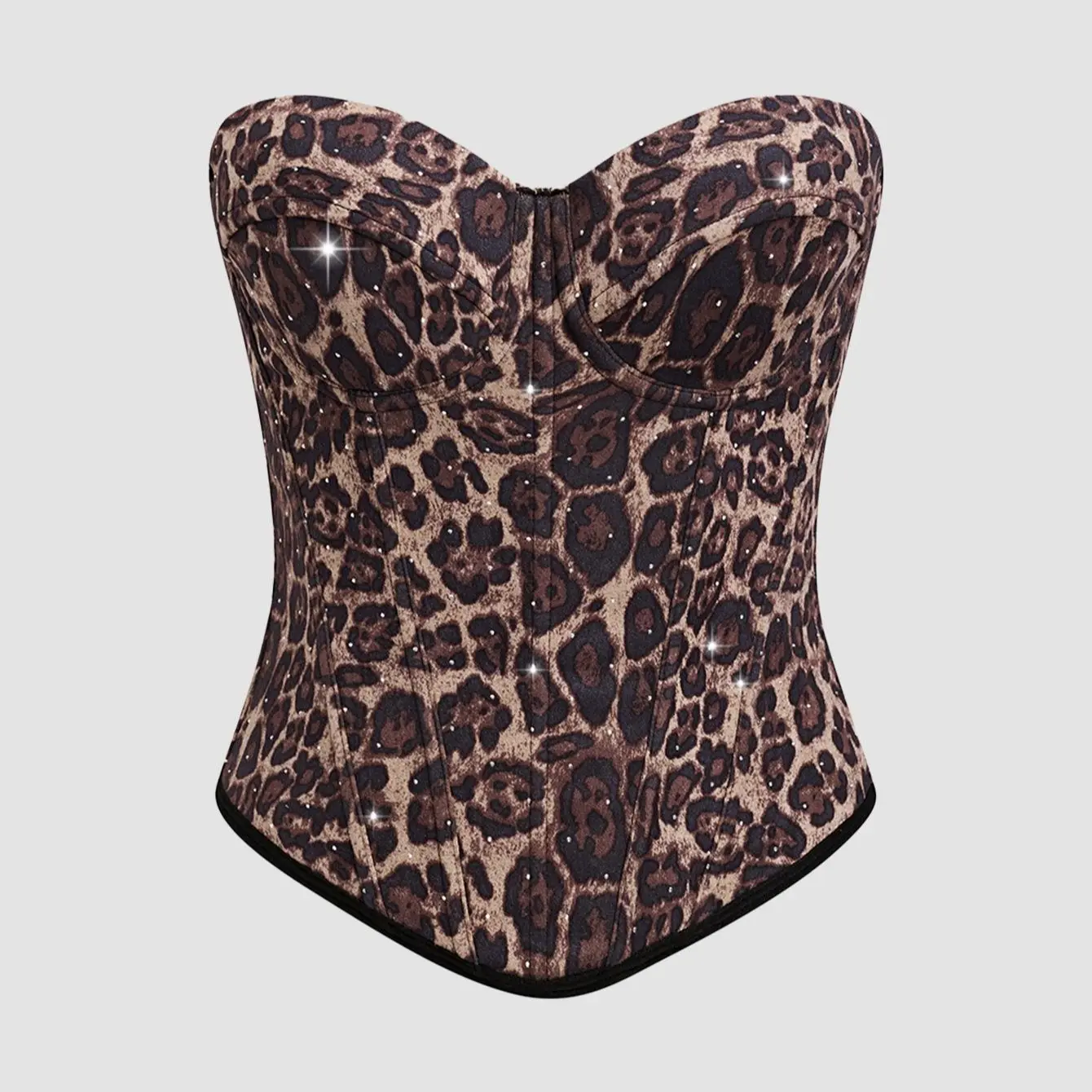 Women’s retro leopard velvet strapless camisole top with push-up bust support; sexy slim-fit zip shapewear for outerwear, suitable for everyday summer wear and layering over shirts/jackets.