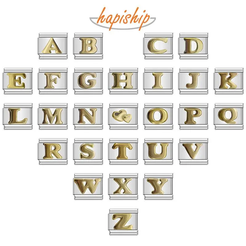 Hapiship New 2024 Fashion Women 26 Letters A-Z Italian Charm Links Fit 9mm Bracelet Stainless Steel Jewelry Making DJ110