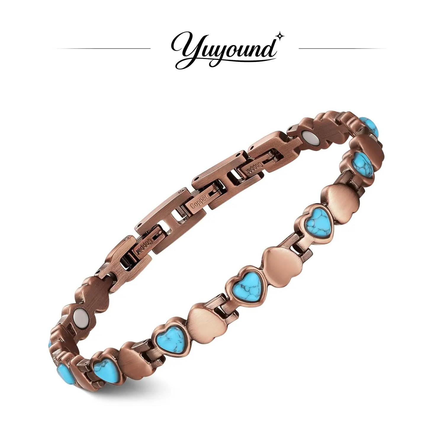 Women's Retro Heart-Link Fashion Bracelet, Metal Coated Jewelry with Magnetic Closure, Adjustable Chain for Gifting & Daily Wear, Birthday Gift Ideas, Unisex Wear, Heart Design Bracelet, Matching Pair, 18G, 15-22Cm