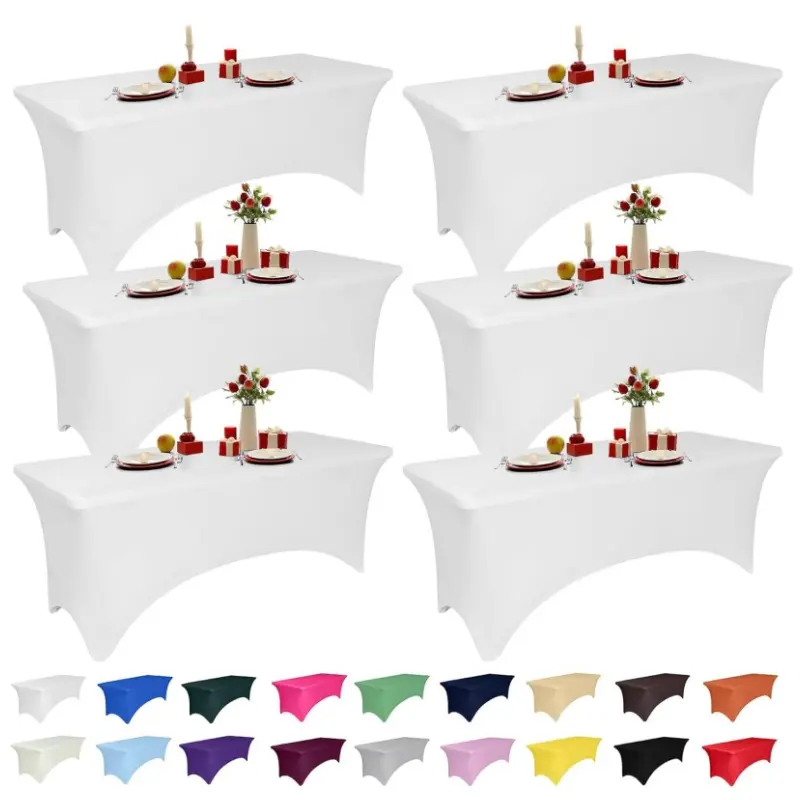 Brand 6FT Stretch Tablecloth 1/3/6/9 Pack, Waterproof Elastic Fitted Table Cover for BBQ, Patio, Trade Show, Office and Party, Wrinkle-Resistant Spandex Tablecloth