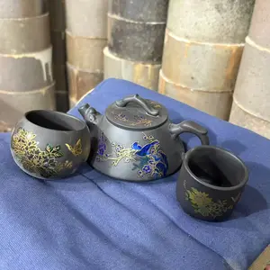 Color - Changing Teapot and Cups Set with Floral & Bird Patterns