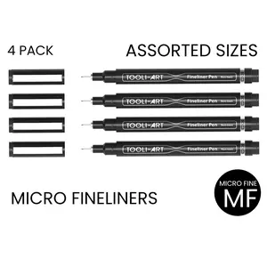 TOOLI-ART Micro-Line Pens 4 PACK Black, Fineliner, Multiliner, Archival Ink, Artist Illustration, Architecture, Technical Drawing