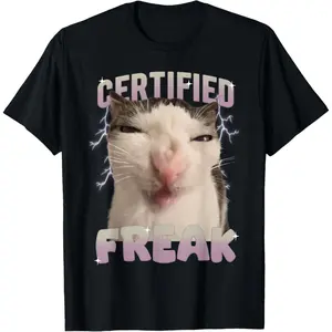 Cat Meme Certified Freak Eat Cement Cursed Cat Funny T-Shirt