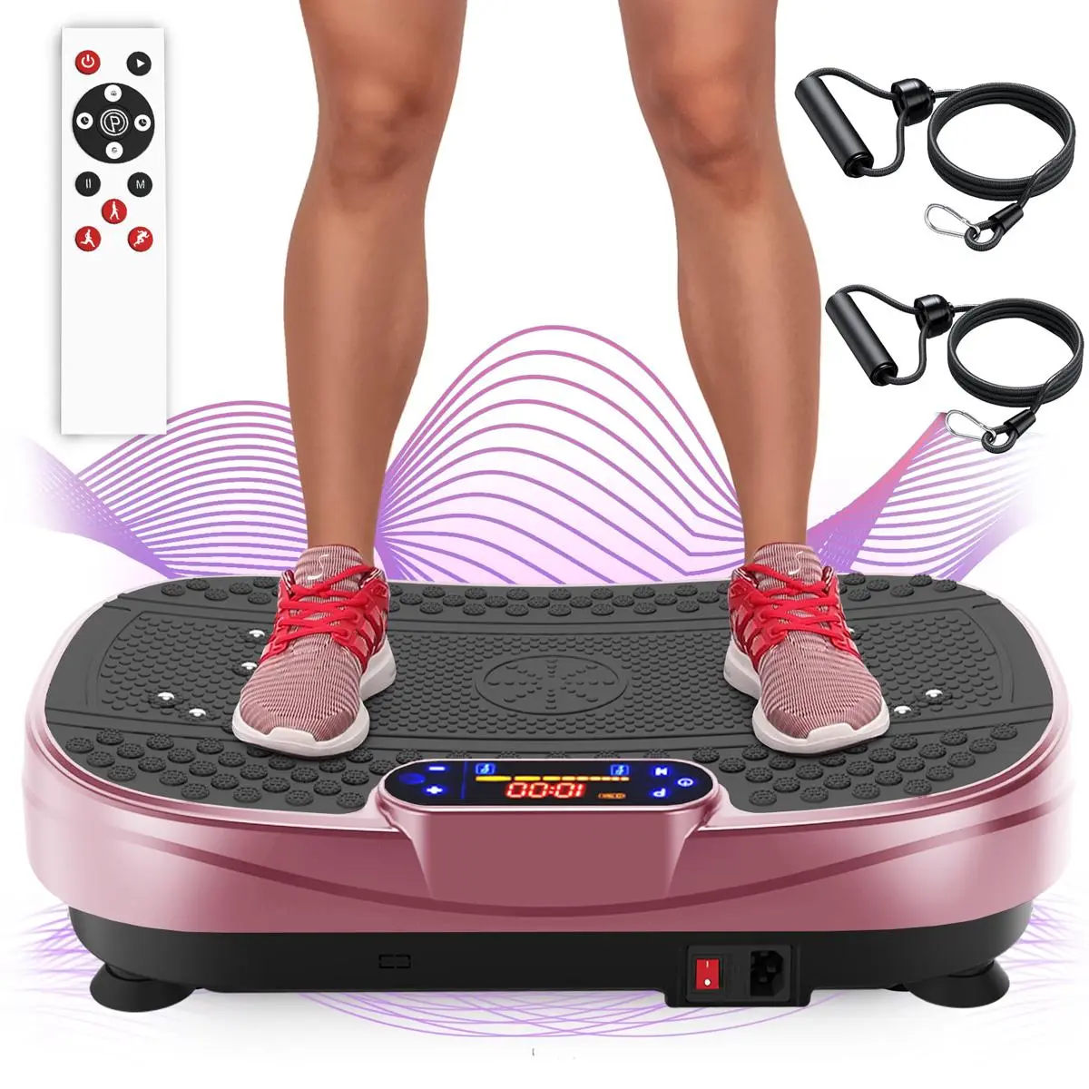 SAYGOGO Vibration Plate, Ergonomic Walking Vibration Pad with Anti-Slip Coating for Home Gym, Compact Full Body Workout Machine with Resistance Bands, Supports 300 lbs