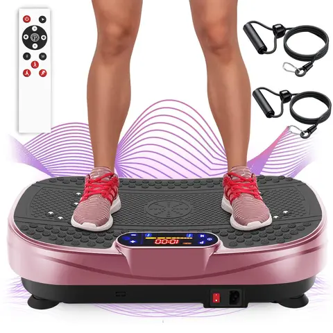 SAYGOGO Vibrational Plates Exercise Equipment - Lightweight Vibration Trainers, 21*12.6*4.7 inches, 300 lbs Cap, Anti-Slip Coating, Adjustable Speed, Resistance Bands, Batteries, Core Training, 6 Months Support, Fit at Home, Portable Easy Carry & Storage