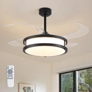 48 Inch Retractable Ceiling Fans with Lights and Remote, Ceiling Fans with LED Lighting, Smart Modern Ceiling Fan, Stepless Color Changeable, Dimmable, Timer Setting,lamp with fan for living room,bedroom