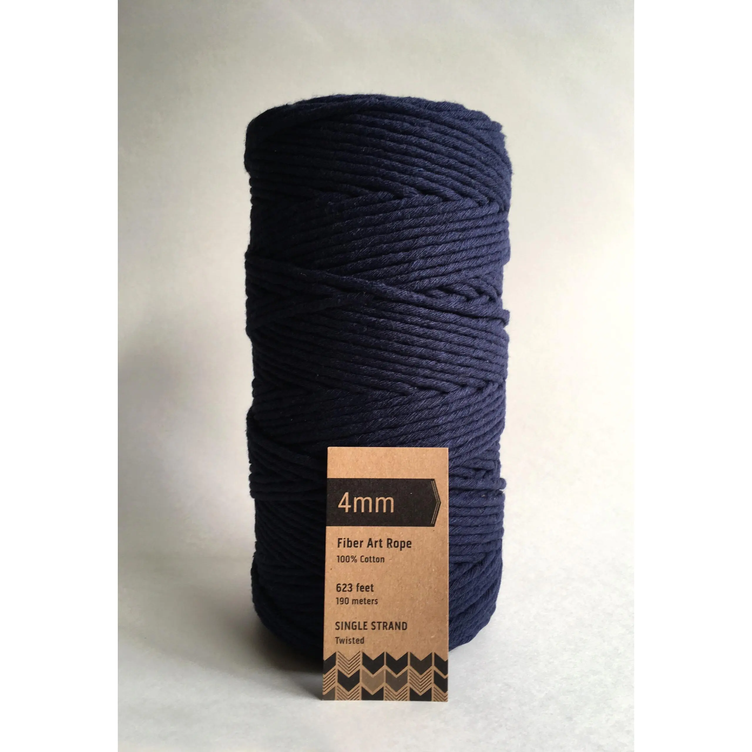4mm Single Strand Macrame Cord 1 Ply Twisted Cotton Craft String - Navy/Dark Blue Fiber Art Rope