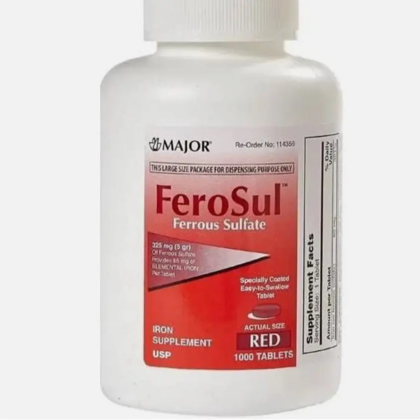 Major FeroSul 325 mg Ferrous Sulfate Iron Supplement - 1000 Red Tablets | Feosol