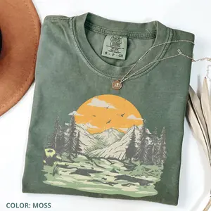 Comfort Colors Vintage Mountain Wilderness T-Shirt Retro Nature Hiking TShirt Outdoors Camping Tee Forest Scenic Graphic Gift For National Park Lover Cotton Fabric