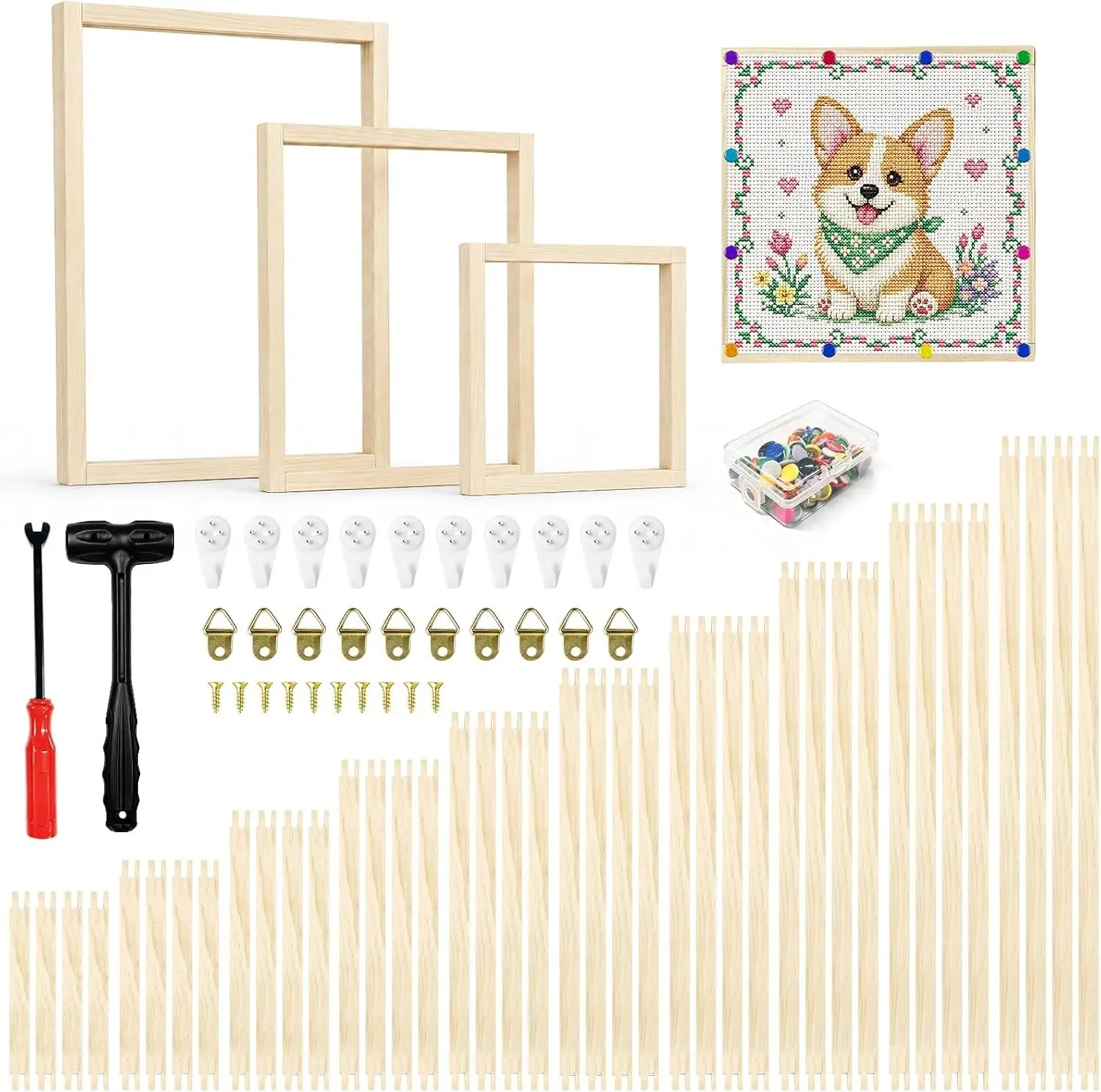 40 Pcs 10 Sizes Needlepoint Stretcher Bars, Wooden Canvas Stretcher Bars 6,7,8,9,10,12,14,16,18,20 Inch Canvas Frame Kit for Embroidery Oil Painting Cross Stitch Needlework Craft DIY Art Projects