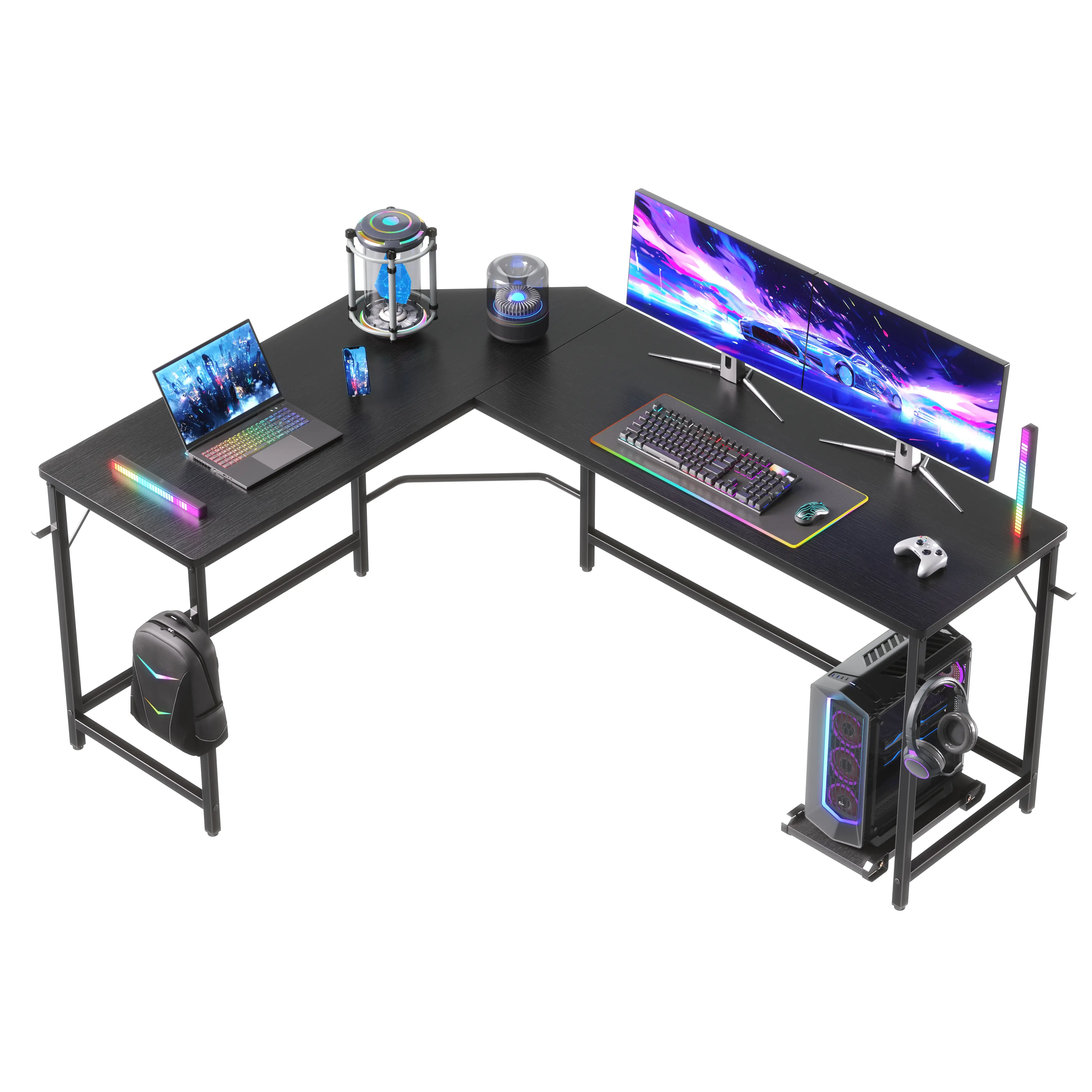 66”Stylish L-shaped desk optimizes space, boosts productivity with ample dual-surface workspace and ergonomic modern design