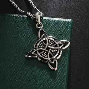 2-Piece Set - Witch Knot Necklace with Celtic Knot PendantFeaturing a Three-Leaf Knot Holy Trinity Design