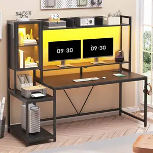 SEDETA Computer Table with Storage Shelves and LED Lights Large PC Game Table with Display Cabinet  Furniture Desk Modern Interior